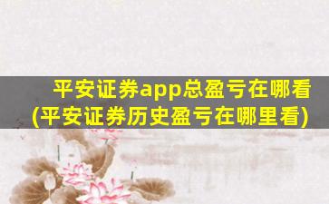 平安证券app总盈亏在哪看(平安证券历史盈亏在哪里看)-图1